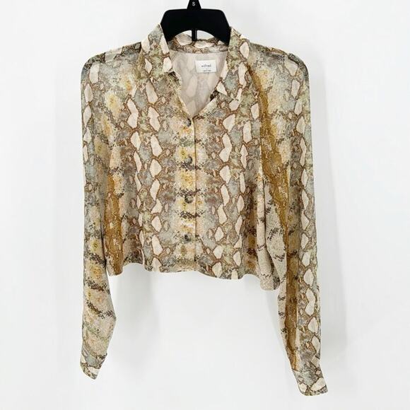 Aritzia Wilfred Henrietta Shirt Button Up cropped snake print boxy size S - Picture 1 of 9